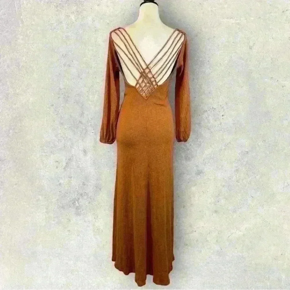 NEW FREE PEOPLE FP BEACH Sz LARGE AMALFI LONG SLEEVE V NECK MAXI DRESS - Picture 4 of 8
